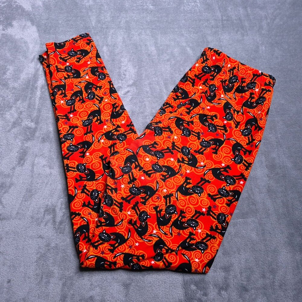 Halloween Black Cat Print Leggings Womens OS Fits 4-12 Buttery Soft